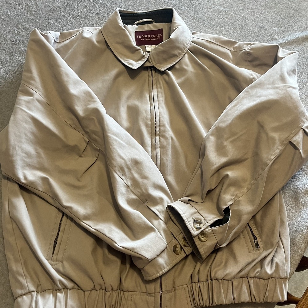 Timber Creek By Wrangler Jacket L Mens Plaid Interior Lightweight Beige Collared